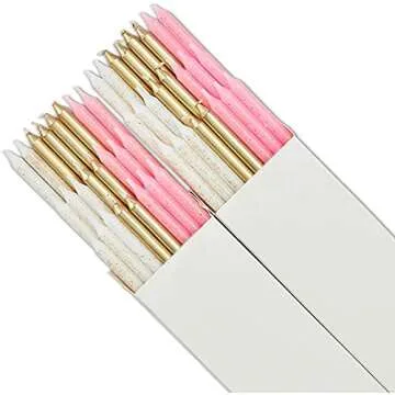 48-Pack Metallic Glitter Confetti Long Thin Birthday Cake Candles 5-Inch with Holders, 3 Colors