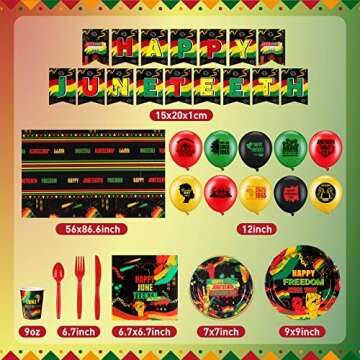 Meooeck 187 Pieces Happy Juneteenth Day Party Decoration Set with Juneteenth Flag Backdrop Serves Di...