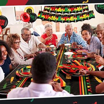 Meooeck 187 Pieces Happy Juneteenth Day Party Decoration Set with Juneteenth Flag Backdrop Serves Disposable Plates Cups Napkins African Freedom Day Balloons Tablecloth Black History Party Supplies