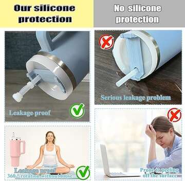 6PCS Stanley Silicone Spill leak Stopper Set for Stanley Cup 2.0 40oz/ 30oz,Tumbler Accessories,2 Straw Cover Cap, 2 Square Spill Stopper and 2 Round Leak Stopper(NOT INCLUDE CUP)