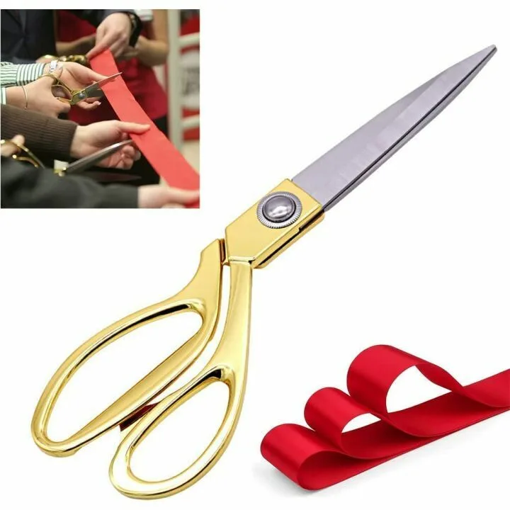 Aemoe 10.5" Gold Ribbon Cutting Scissors for Ceremonies