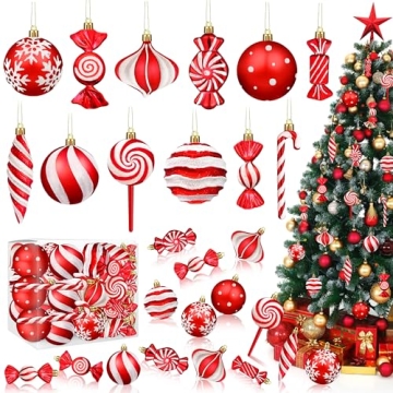 Christmas Ornaments Candy Lollipop Set -48Pcs for Xmas Tree Decoration Hanging Plastic Gloss Candy C...