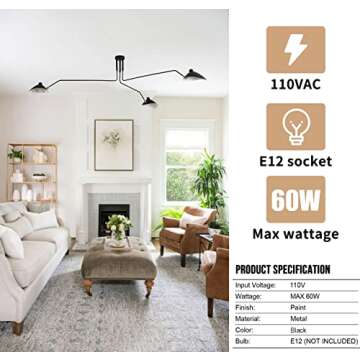 Xersbav Dimmable Modern Black Chandelier for Home