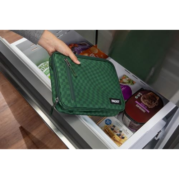PackIt Freezable Classic Lunch Box, Checker Wave Olive, Built with ECOFREEZE Technology, Collapsible, Reusable, Zip Closure With Zip Front Pocket and Buckle Handle, Designed for Fresh Lunch On the Go