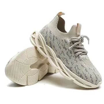 DADAWEN Boys Girls Lightweight Breathable Sneakers Kids Tennis Shoes Athletic Running Shoes for Toddler/Little Kid Beige US Size 5 M Toddler