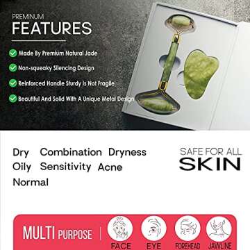 Natural Jade Roller and Gua Sha Set 2021 - Facial Beauty Tools Relieve Wrinkles Aging, Dark Circles ...