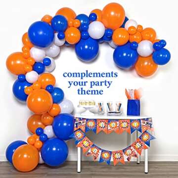 Lunar Bliss 16 ft Balloon Arch & Garland Kit | 100 Balloons, Orange, Blue, White | Birthday Party Decorations, Baby Shower (Game Time)