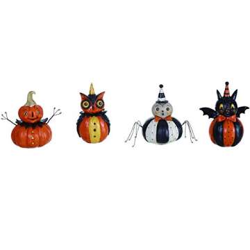 One Holiday Way Vintage Decorative Pumpkin-Shaped Halloween Character Figurines Decoration, Set of 4...