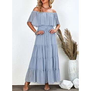 Bdcoco Off Shoulder Swiss Dot Wedding Dress for Women