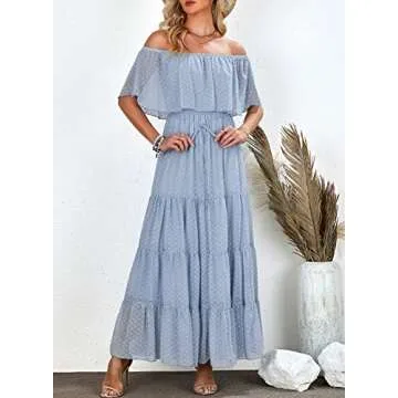 Bdcoco Off Shoulder Swiss Dot Wedding Dress for Women