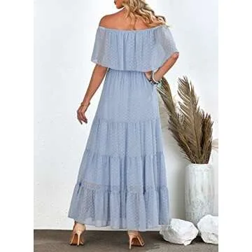 Bdcoco Off Shoulder Swiss Dot Wedding Dress for Women