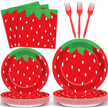 96 PCS Strawberry Tableware Sets Party Decorations for Birthday Spring Summer Strawberry Paper Plate...