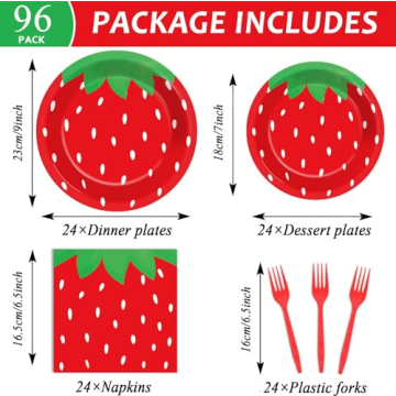 96 PCS Strawberry Party Set for Delicious Gatherings