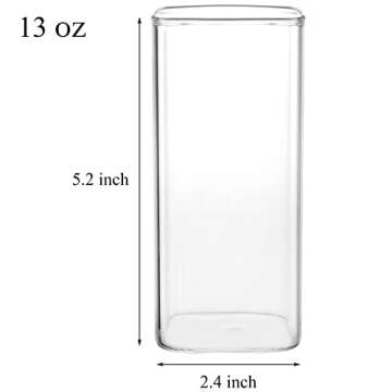 Coloch 6 Pack 13 Oz Drinking Glasses, Square Highball Water Glasses Tom Collins Glasses Thin Mojito ...