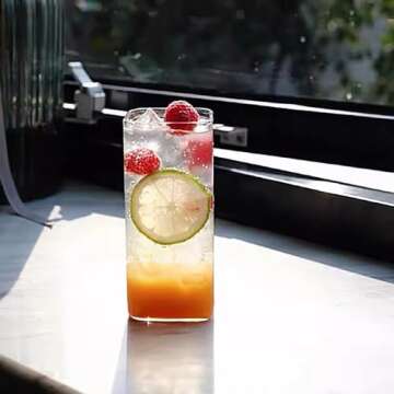 Coloch 6 Pack 13 Oz Drinking Glasses, Square Highball Water Glasses Tom Collins Glasses Thin Mojito Glass Tumbler Bar Glassware for Wine, Cocktail, Coffee, Milk, Lead-Free Dishwasher Safe