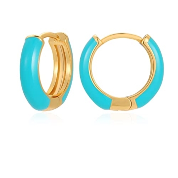 Lourny Small Hoop Earrings for Women, 18K Gold Plated Hypoallergenic Cute Enamel Huggie Earring Gift...