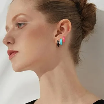 Lourny 18K Gold Plated Hypoallergenic Enamel Hoop Earrings