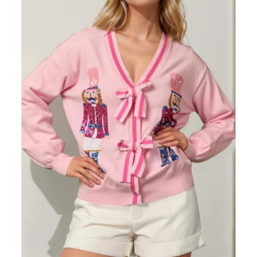 Cute Bow Tie Front Christmas Cardigan for Women