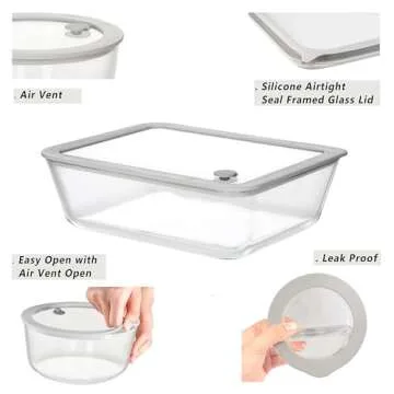 EcoEvo Glass Food Containers with Glass Lids, 3 Pack of Large Size, Microwave Safe Meal Prep Contain...