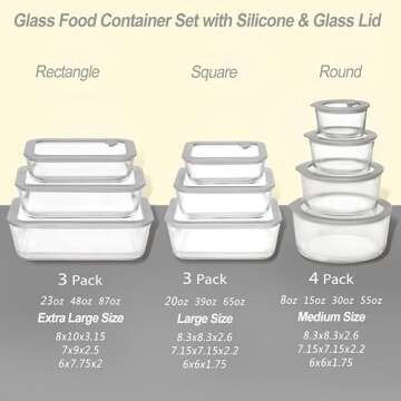 EcoEvo Glass Food Containers with Glass Lids, 3 Pack of Large Size, Microwave Safe Meal Prep Containers