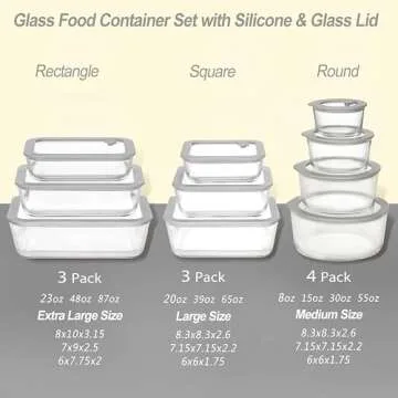 EcoEvo Glass Food Containers with Glass Lids, 3 Pack of Large Size, Microwave Safe Meal Prep Containers