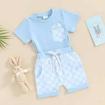 Baby Boy Summer Clothes Checkerboard Short Sleeve Shirt Plaid Shorts Trendy Boys Outfit Infant Toddl...