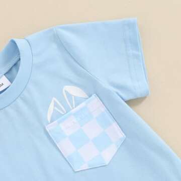 Baby Boy Summer Clothes Checkerboard Short Sleeve Shirt Plaid Shorts Trendy Boys Outfit Infant Toddler Clothing Set (Sky Blue, 12-18 Months)