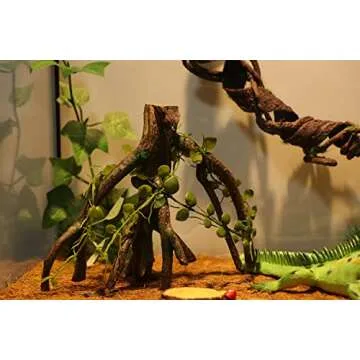 AQUA KT Reptile Corner Climbing Branch with Plant Snake Climb Tree for Bearded Dragon Lizard Hermit Crab Crested Gecko Leopard Chameleon Frog Terrarium Habitat
