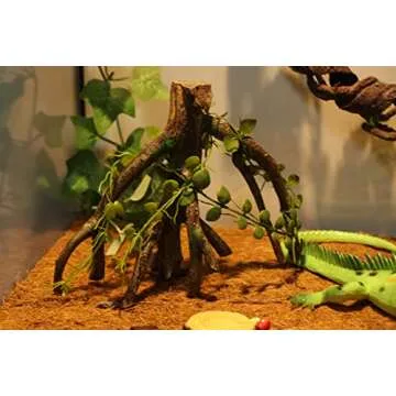 AQUA KT Reptile Corner Climbing Branch with Plant Snake Climb Tree for Bearded Dragon Lizard Hermit Crab Crested Gecko Leopard Chameleon Frog Terrarium Habitat