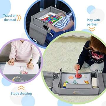 Sadousse Kids Travel Tray- Car Lap Tray for Kids & Toddlers - Car Seat Tray for Kids Travel with Dry Erase Board- Perfect for Road Trip, Plane & Train- Car Travel Tray to Keep Kids Entertained