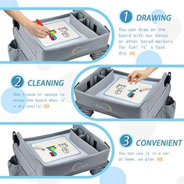 Sadousse Kids Travel Tray- Car Lap Tray for Kids & Toddlers - Car Seat Tray for Kids Travel with Dry Erase Board- Perfect for Road Trip, Plane & Train- Car Travel Tray to Keep Kids Entertained