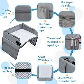 Sadousse Kids Travel Tray- Car Lap Tray for Kids & Toddlers - Car Seat Tray for Kids Travel with Dry Erase Board- Perfect for Road Trip, Plane & Train- Car Travel Tray to Keep Kids Entertained