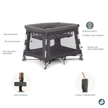 Maxi-Cosi Swift Baby Playpen with Mat, Baby Play Yards, Pack and Play with Bassinet - Portable Playpen for Babies and Toddlers, Classic Graphite