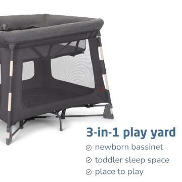 Maxi-Cosi Swift Baby Playpen with Mat, Baby Play Yards, Pack and Play with Bassinet - Portable Playpen for Babies and Toddlers, Classic Graphite