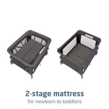 Maxi-Cosi Swift Baby Playpen with Mat, Baby Play Yards, Pack and Play with Bassinet - Portable Playpen for Babies and Toddlers, Classic Graphite