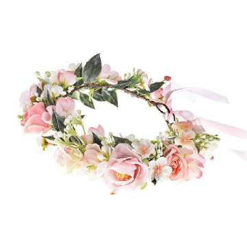 Vividsun Flower Crown Floral Wreath Headband Floral Crown Wedding Festivals Photo Props Headpiece (p...