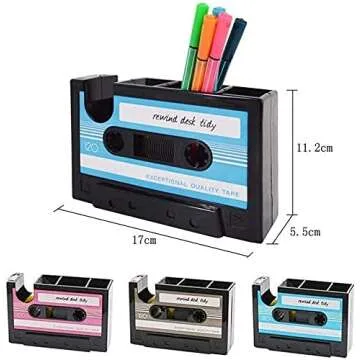 Cassette Tape Dispenser Pen Holder Vase Pencil Pot Stationery Desk Tidy Container Office Stationery Supplier Gift (Blue)