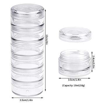 Fengek 6 Sets 6 Layer Stackable Plastic Containers, 10G/10ML Clear Cosmetic Storage Box Round Organi...