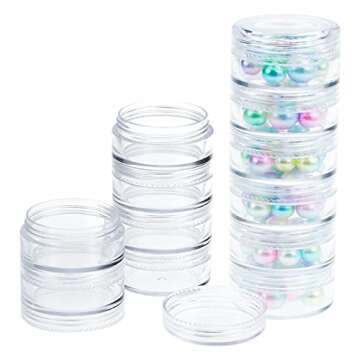 Fengek 6 Sets 6 Layer Stackable Plastic Containers, 10G/10ML Clear Cosmetic Storage Box Round Organizer Jars for Beads, Buttons, Small Jewelry Findings