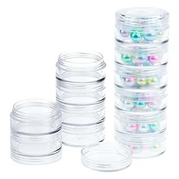 Fengek 6 Sets 6 Layer Stackable Plastic Containers, 10G/10ML Clear Cosmetic Storage Box Round Organizer Jars for Beads, Buttons, Small Jewelry Findings