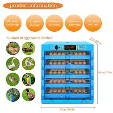 TUJISEK 320 Egg Incubator Automatic turner Large Poultry Hatcher big chicken incubators for hatching...
