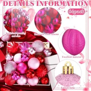 Lunmon 64 Pcs Valentine's Day Ball Ornaments for Tree