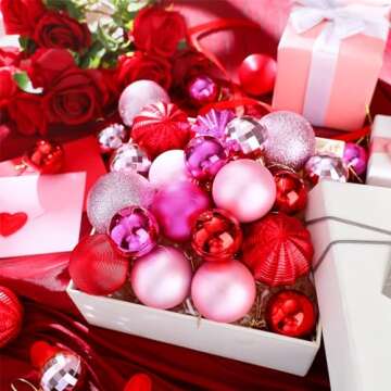 Lunmon 64 Pcs Valentine's Day Ball Ornaments for Tree Glitter Red Hot Pink Ball Ornament Hanging Valentines Decoration Assorted Size Valentines Day Ornament for Party Supplies, 1.6/1.97/2.4 Inch
