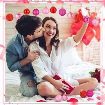Lunmon 64 Pcs Valentine's Day Ball Ornaments for Tree Glitter Red Hot Pink Ball Ornament Hanging Valentines Decoration Assorted Size Valentines Day Ornament for Party Supplies, 1.6/1.97/2.4 Inch