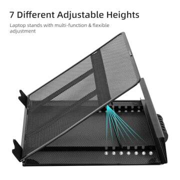 DESIGNA Metal Mesh Ventilated Adjustable Laptop Stands Computer Notebook Holder Stand Riser Compatible with Apple MacBook Air Pro Dell XPS HP Samsung Lenovo More Laptops up to 19"- Black