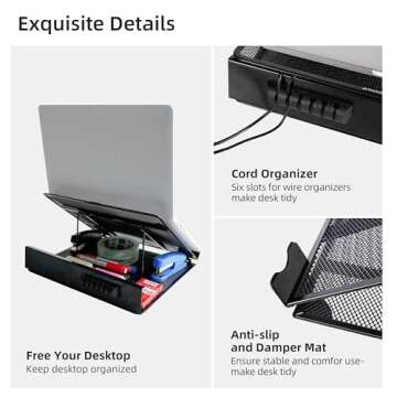 DESIGNA Metal Mesh Ventilated Adjustable Laptop Stands Computer Notebook Holder Stand Riser Compatible with Apple MacBook Air Pro Dell XPS HP Samsung Lenovo More Laptops up to 19"- Black