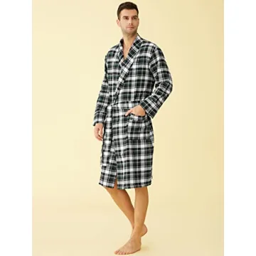 Latuza Men's Cotton Flannel Robe Black Green Comfort