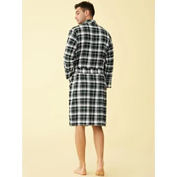 Latuza Men's Cotton Flannel Robe Black Green Comfort