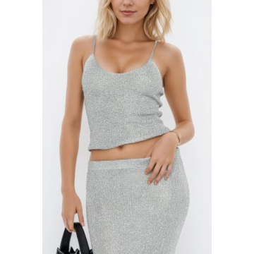 Naileksi Sexy Glitter Knit 2 Piece Set for Women