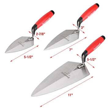 Goldblatt 6PCS Masonry Hand Tool Set - 11" x 5-1/2" Philadelphia Brick Trowel, 2PC Pointing Trowel, 5" x 2" Margin Trowel, 1/2" Tuck Pointing Trowel, 5/8” x 1/2” Convex Brick Jointer